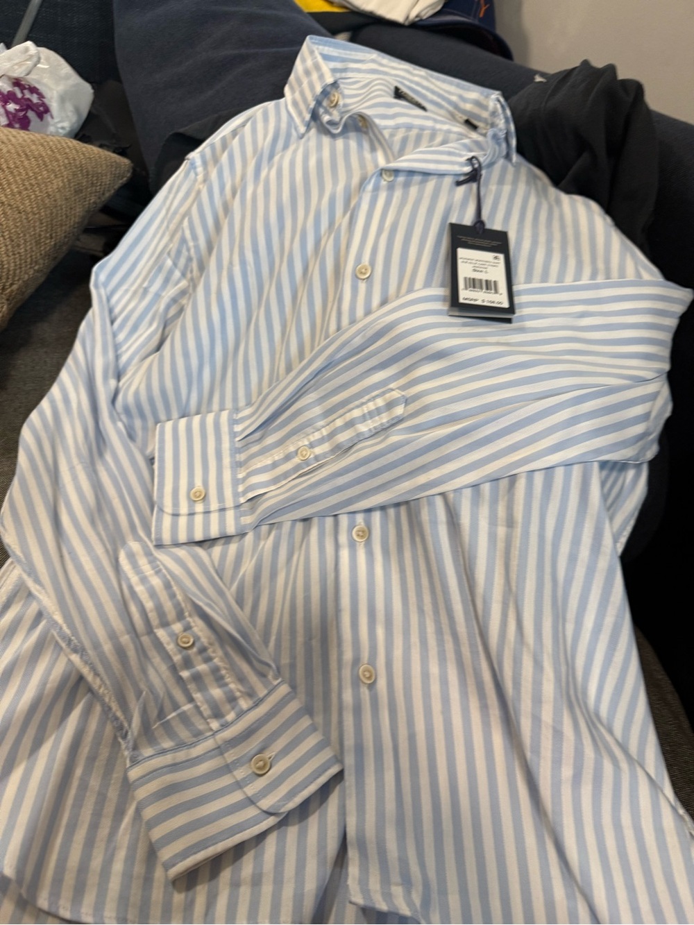 Faherty Light Blue & White Striped Shirt